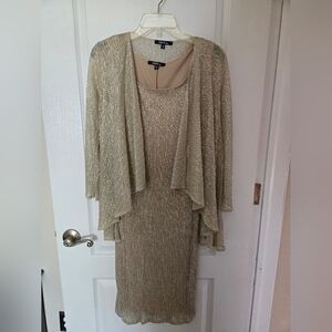 Onyx Nite two-piece Midi-dress with flowers Jacket (both in shimmery gold)